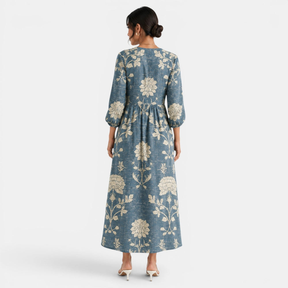 Printed Linen Midi Dress