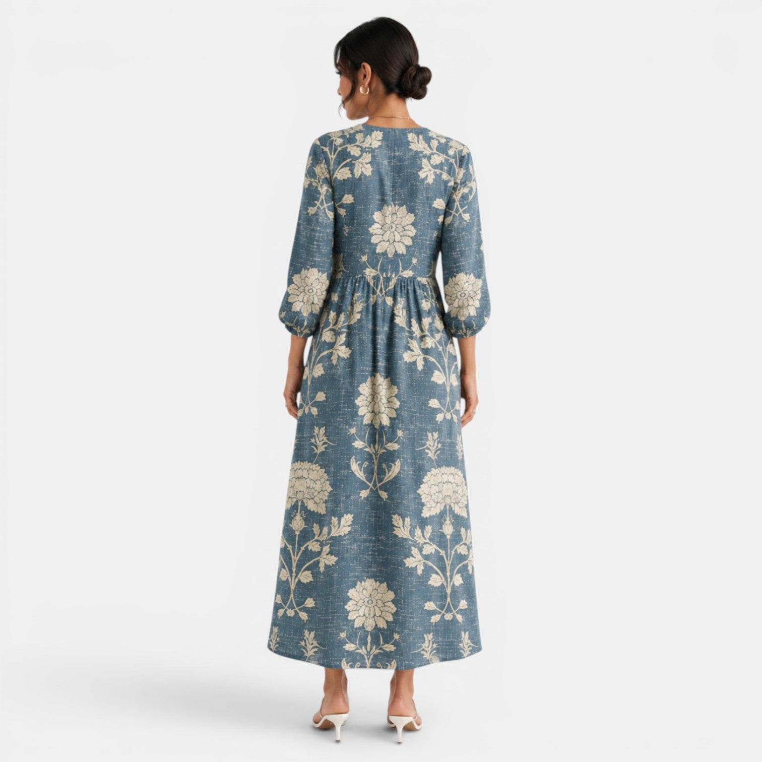 Printed Linen Midi Dress