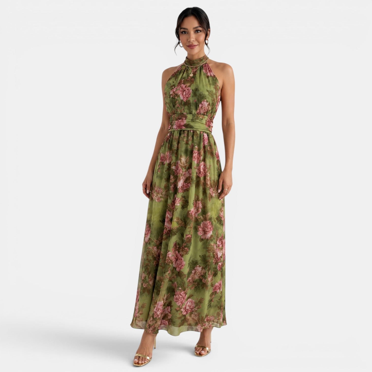 Women's Green Floral Maxi Dress