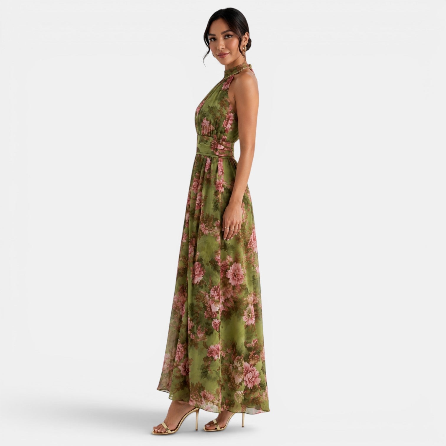 Women's Green Floral Maxi Dress