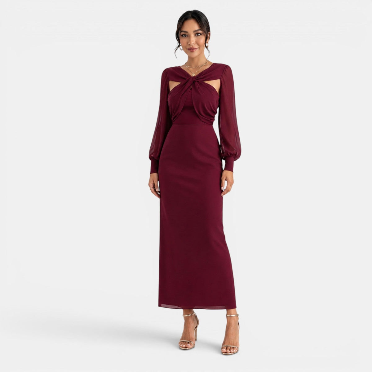 Red Long Sleeve Maxi Dress