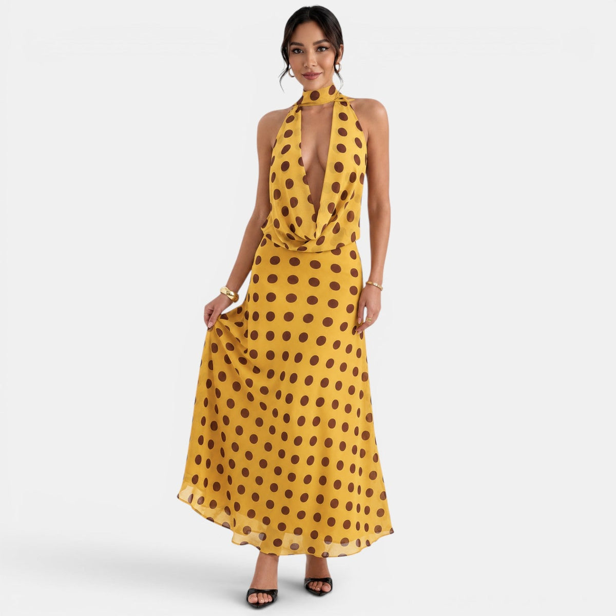 Long Yellow Polka Dot Dress