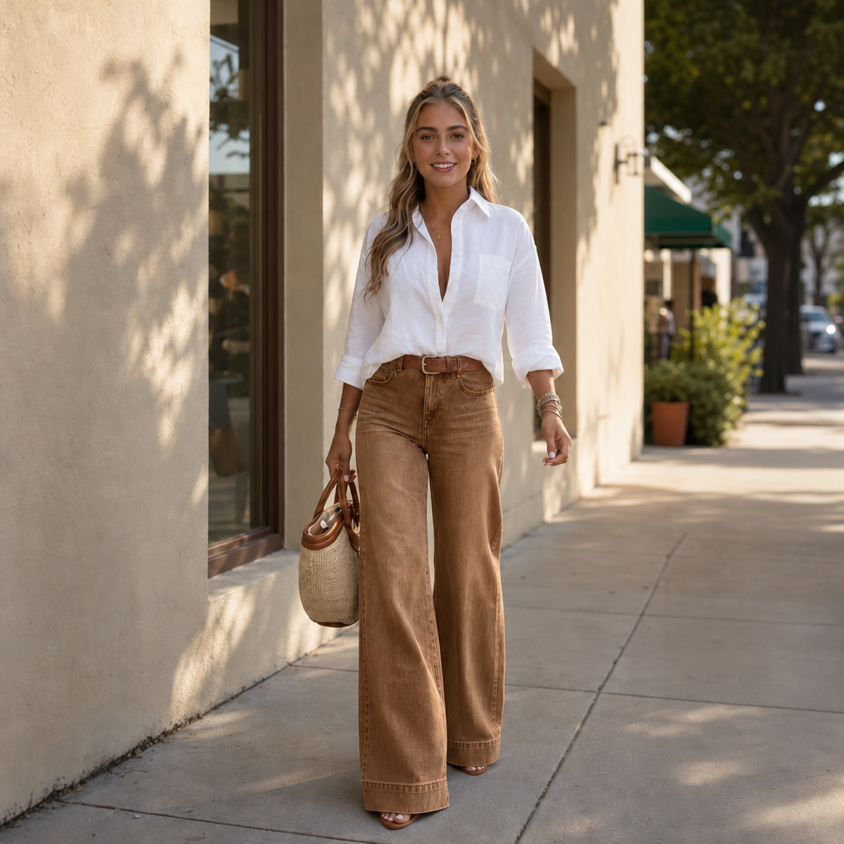 Longline Denim Look – High-Rise Wide-Leg Vintage Wash Jeans