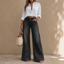 Longline Denim Look – High-Rise Wide-Leg Vintage Wash Jeans