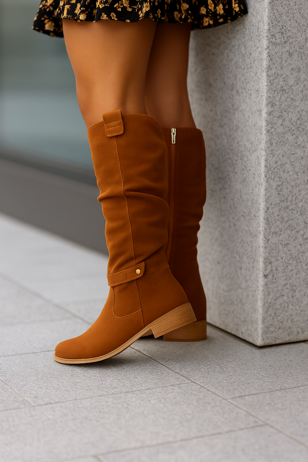 Nora Women's Suede Boots – Knee-High with Bow Detail and Convenient Zipper Closure