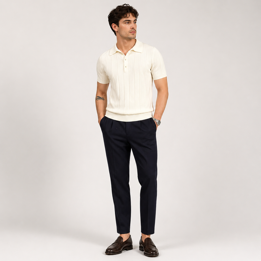Marco De Santis | Ribbed Knit Polo Shirt with Tailored Fit Elegance For Men
