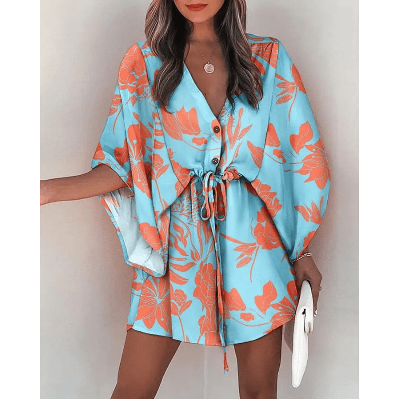 Mini Bohemian Dress Cilla Floral Short Sleeve Kimono Summer
