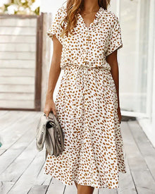 Robe Midi Femme Genevieve – Polka Dot Print with Fitted Waist for Casual and Daytime Events