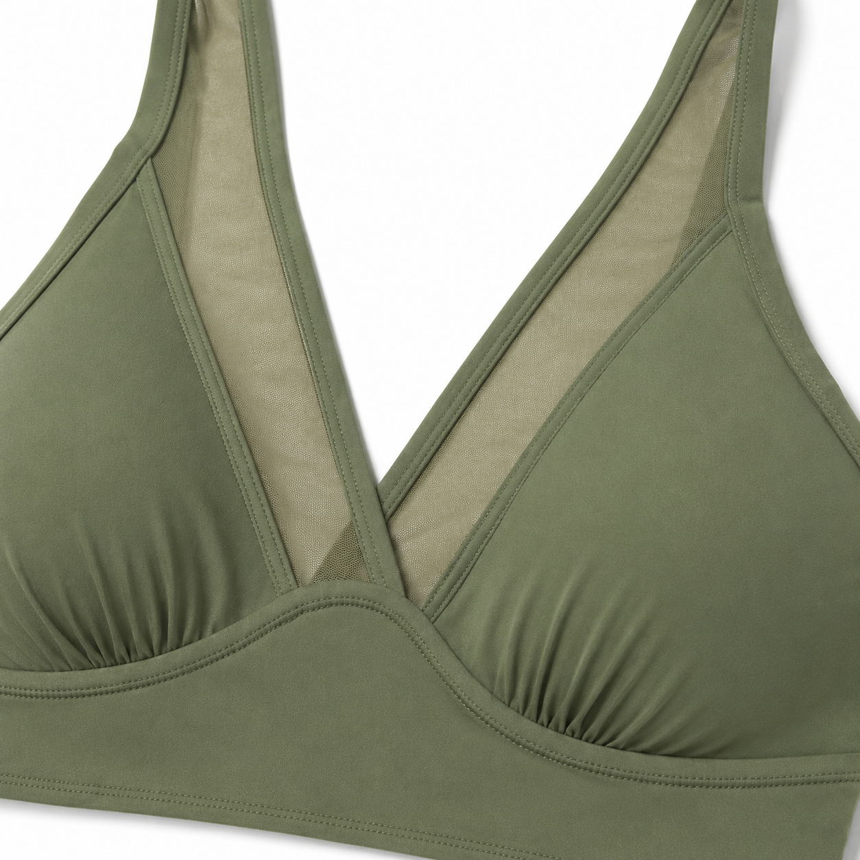 Solivia – High Waist 3-Piece Swim Set with Mesh V-Top, Ruched Skirt & Sheer Overlay