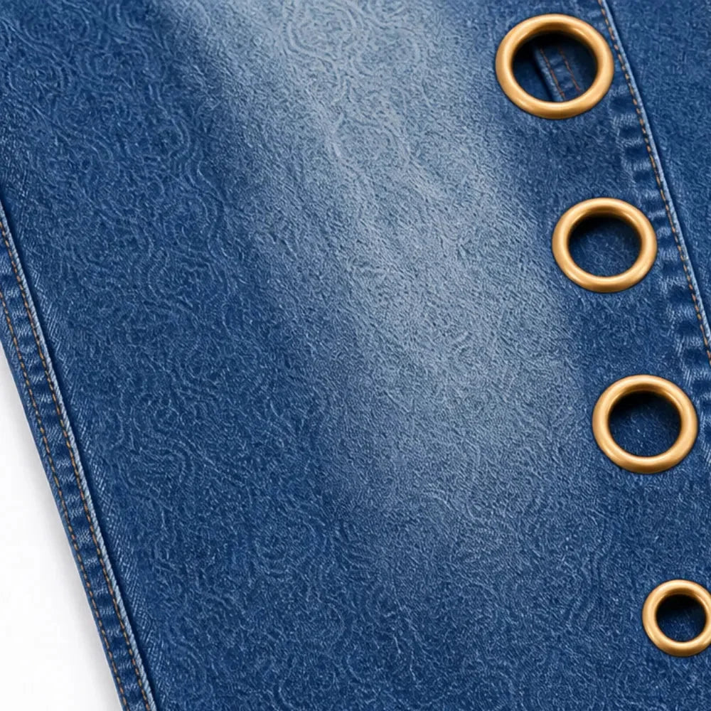 Velmora – Wide Leg Jeans with Brass Grommet Side Detail, High Rise