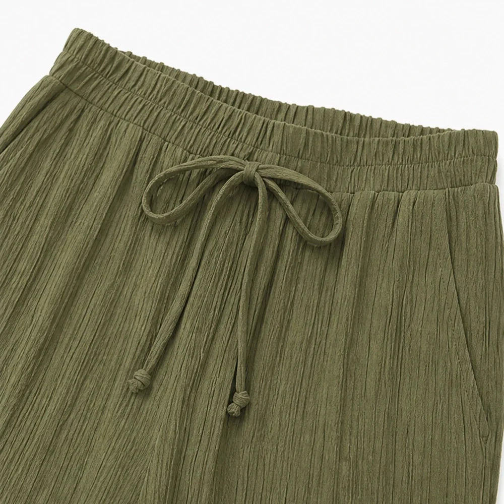 Velora – Ribbed Wide-Leg Capri Pants with Drawstring Waist & Side Slit, Plus Size 1XL–5XL