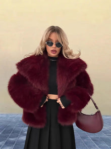 Everleigh Women's Coat – Long Coat in Faux Fur with Notched Collar & Relaxed Fit