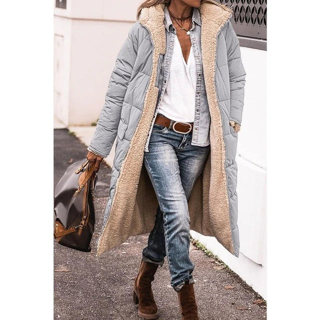 Rosalie Women's Winter Coat – Long Reversible Fleece Coat with Warm and Chic Hood