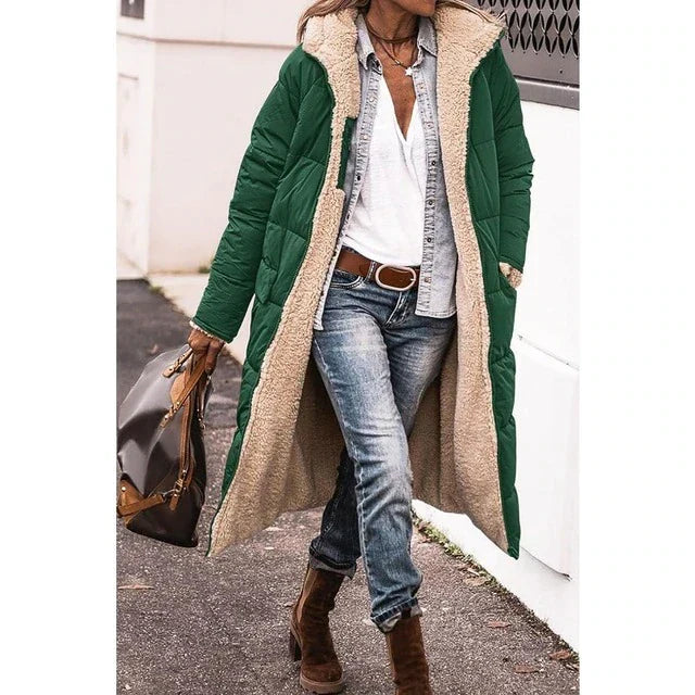 Rosalie Women's Winter Coat – Long Reversible Fleece Coat with Warm and Chic Hood
