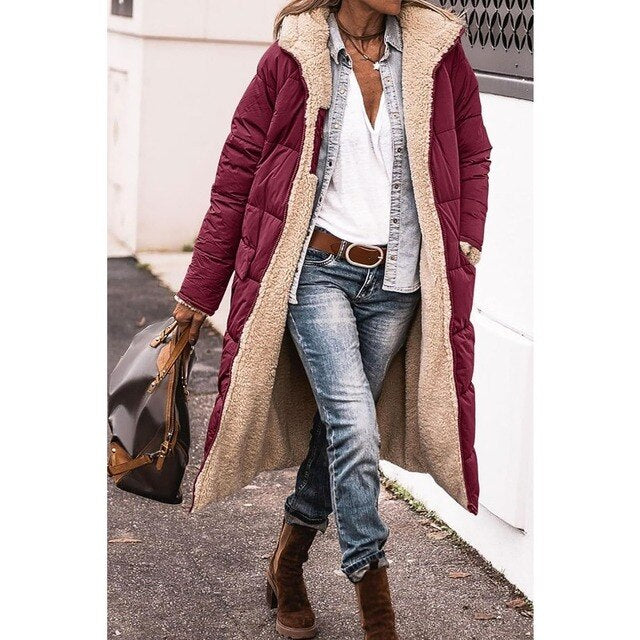 Rosalie Women's Winter Coat – Long Reversible Fleece Coat with Warm and Chic Hood