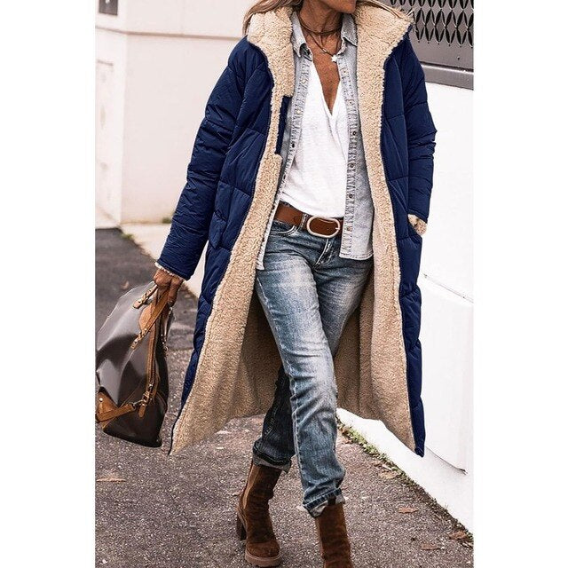 Rosalie Women's Winter Coat – Long Reversible Fleece Coat with Warm and Chic Hood