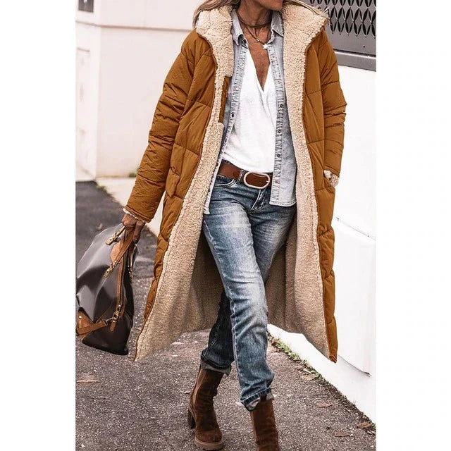 Rosalie Women's Winter Coat – Long Reversible Fleece Coat with Warm and Chic Hood