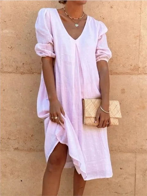 Midi Dress Woman Fanny – Elegant Summer Dress with Flattering Cut & Breathable Comfort