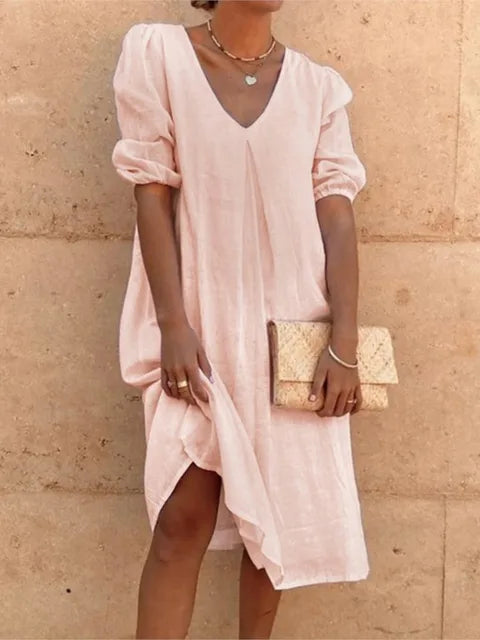 Midi Dress Woman Fanny – Elegant Summer Dress with Flattering Cut & Breathable Comfort