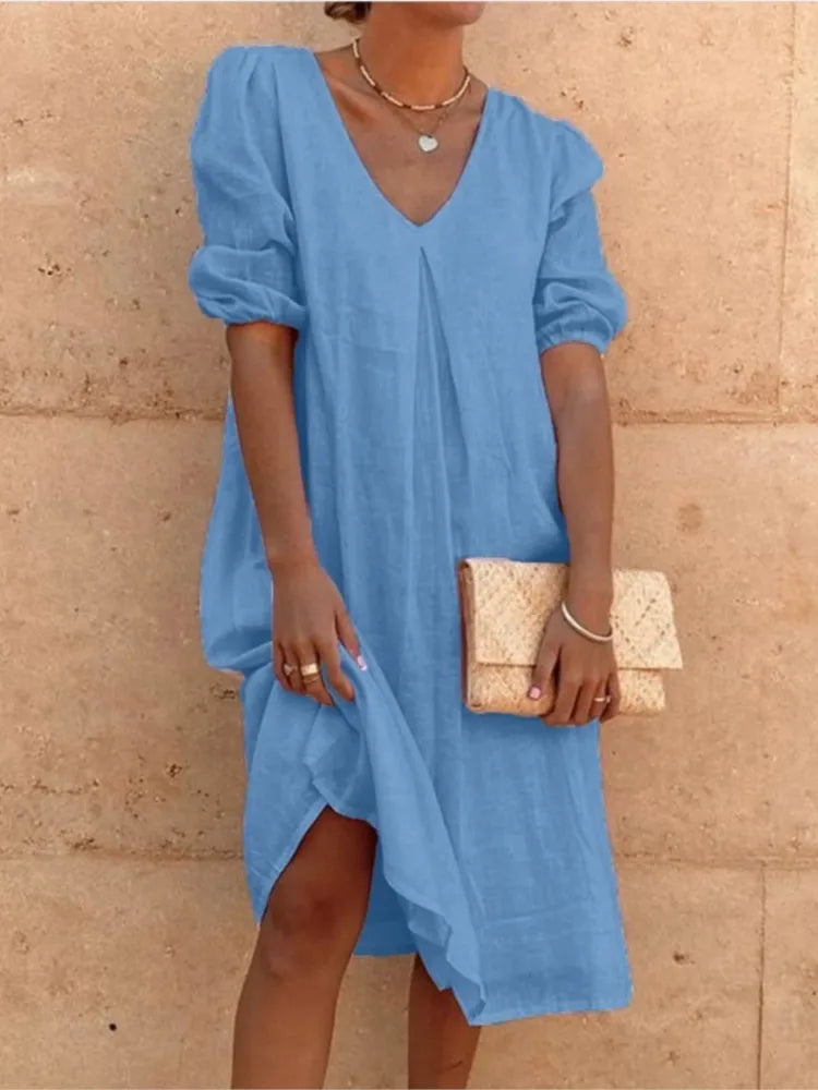 Midi Dress Woman Fanny – Elegant Summer Dress with Flattering Cut & Breathable Comfort