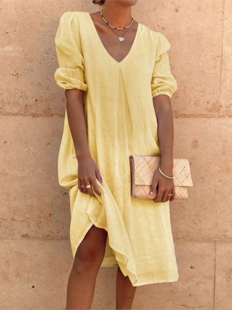 Midi Dress Woman Fanny – Elegant Summer Dress with Flattering Cut & Breathable Comfort