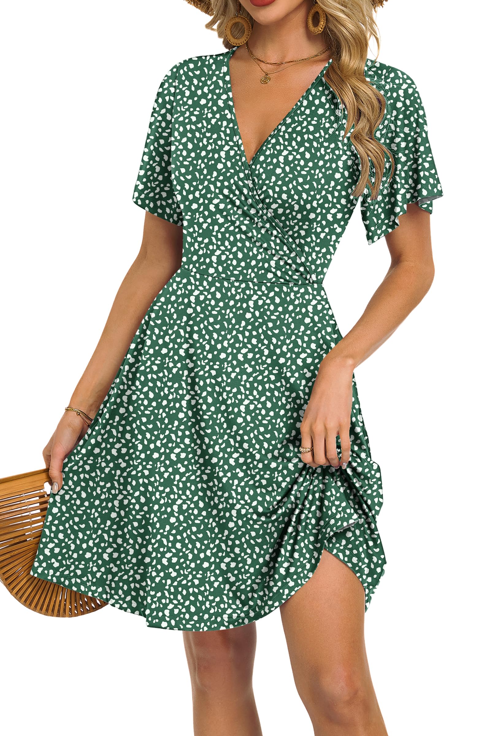 Mariselle Women's Dress – Floral V-Neck Wrap, Empire Waist & Pockets, A-Line Summer Cut