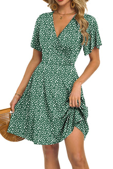 Mariselle Women's Dress – Floral V-Neck Wrap, Empire Waist & Pockets, A-Line Summer Cut