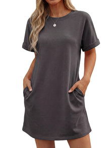 Lewina Women's Robe – Round Neck, Short Sleeves, A-Line Mini Cut & Solid Pockets Summer
