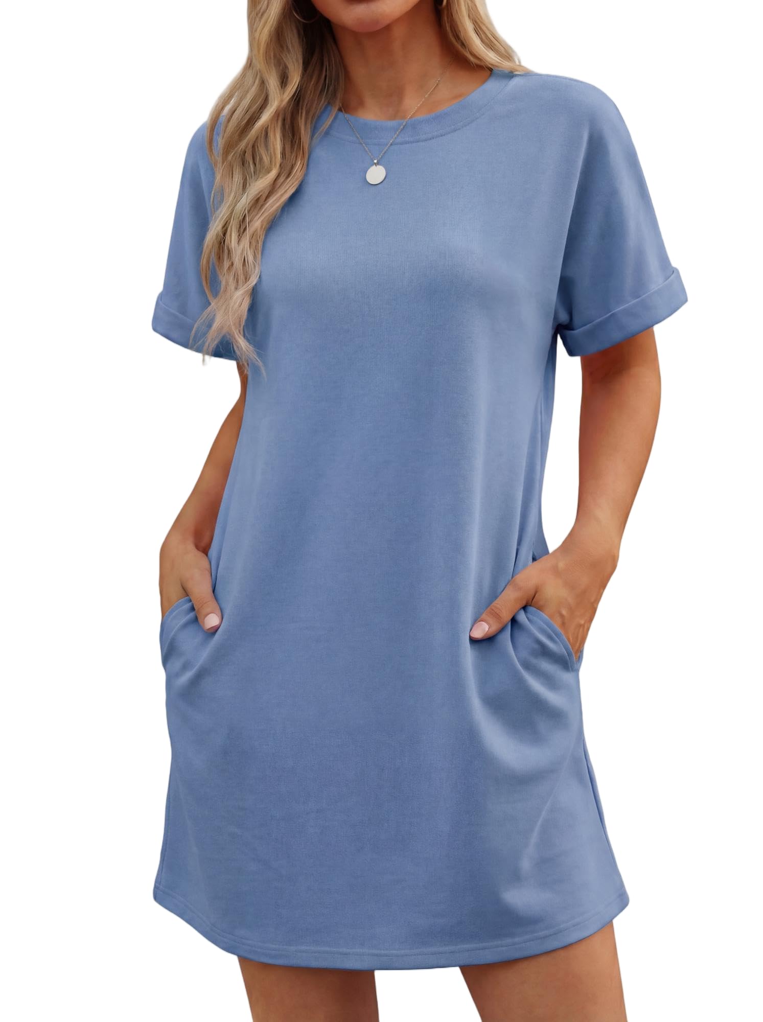 Lewina Women's Robe – Round Neck, Short Sleeves, A-Line Mini Cut & Solid Pockets Summer