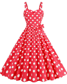 Rosie Women's Dress – Vintage Polka Dot Midi Dress V-Neck Sleeveless High Waist Chic Rockabilly