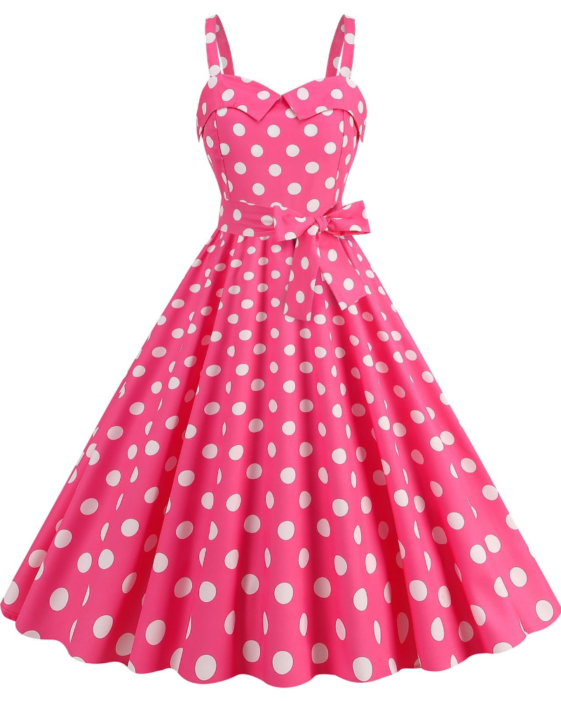 Rosie Women's Dress – Vintage Polka Dot Midi Dress V-Neck Sleeveless High Waist Chic Rockabilly