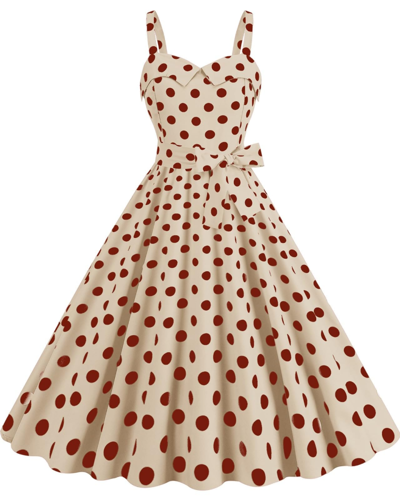 Rosie Women's Dress – Vintage Polka Dot Midi Dress V-Neck Sleeveless High Waist Chic Rockabilly