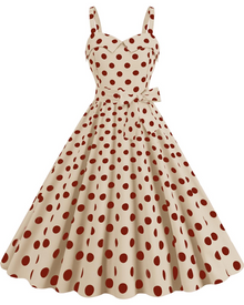 Rosie Women's Dress – Vintage Polka Dot Midi Dress V-Neck Sleeveless High Waist Chic Rockabilly