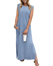 Tulip Long Dress for Women – Sleeveless, Round Neck & Pockets, Elegant Flowing Summer