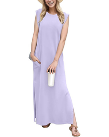 Tulip Long Dress for Women – Sleeveless, Round Neck & Pockets, Elegant Flowing Summer