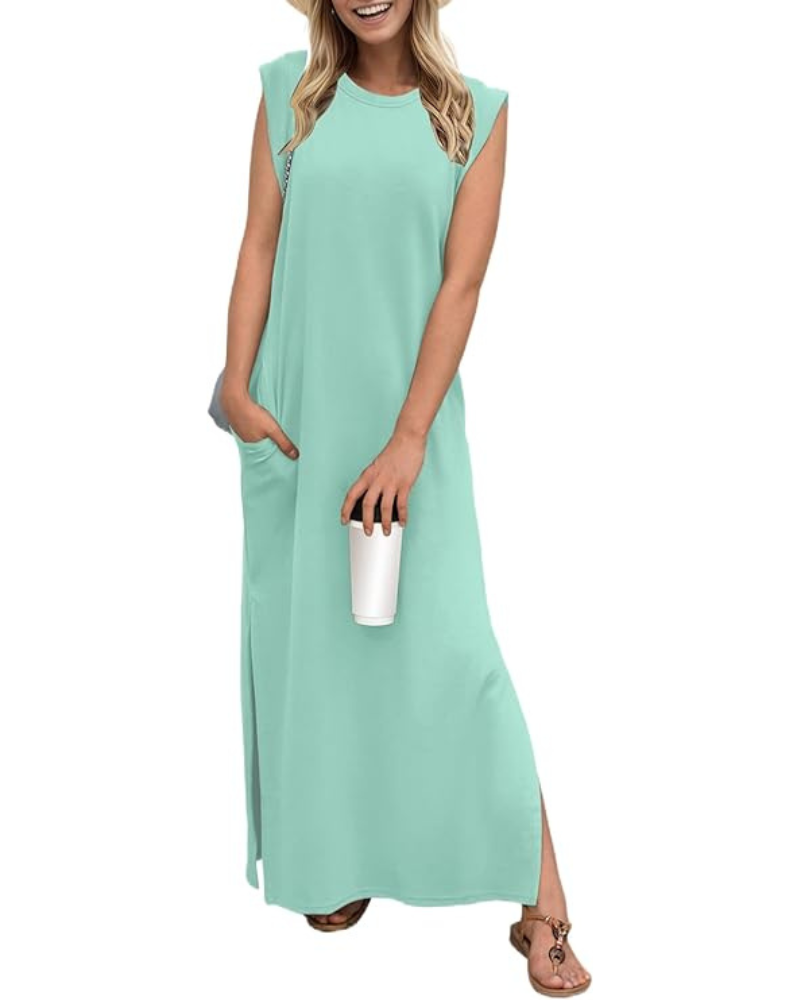 Tulip Long Dress for Women – Sleeveless, Round Neck & Pockets, Elegant Flowing Summer