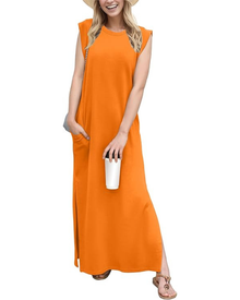 Tulip Long Dress for Women – Sleeveless, Round Neck & Pockets, Elegant Flowing Summer