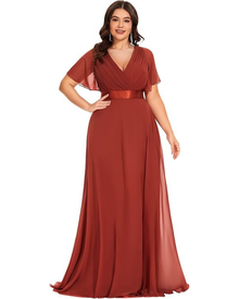 Skye Long Women's Dress – Chiffon, V-Neck & Elegant Empire Waist Evening
