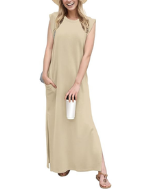 Tulip Long Dress for Women – Sleeveless, Round Neck & Pockets, Elegant Flowing Summer