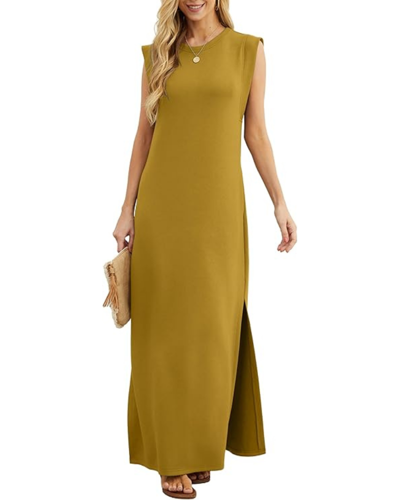 Tulip Long Dress for Women – Sleeveless, Round Neck & Pockets, Elegant Flowing Summer