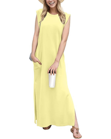 Tulip Long Dress for Women – Sleeveless, Round Neck & Pockets, Elegant Flowing Summer