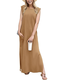 Tulip Long Dress for Women – Sleeveless, Round Neck & Pockets, Elegant Flowing Summer