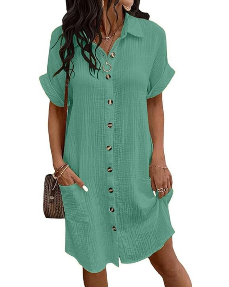 Rose Robe Chemise Women’s – Cotton Linen, V-Neck & Buttoned A-Line Cut Casual Summer