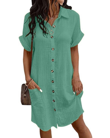 Rose Robe Chemise Women’s – Cotton Linen, V-Neck & Buttoned A-Line Cut Casual Summer