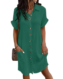 Rose Robe Chemise Women’s – Cotton Linen, V-Neck & Buttoned A-Line Cut Casual Summer