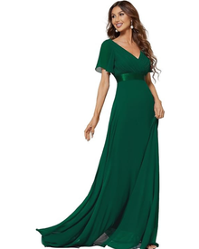 Skye Long Women's Dress – Chiffon, V-Neck & Elegant Empire Waist Evening