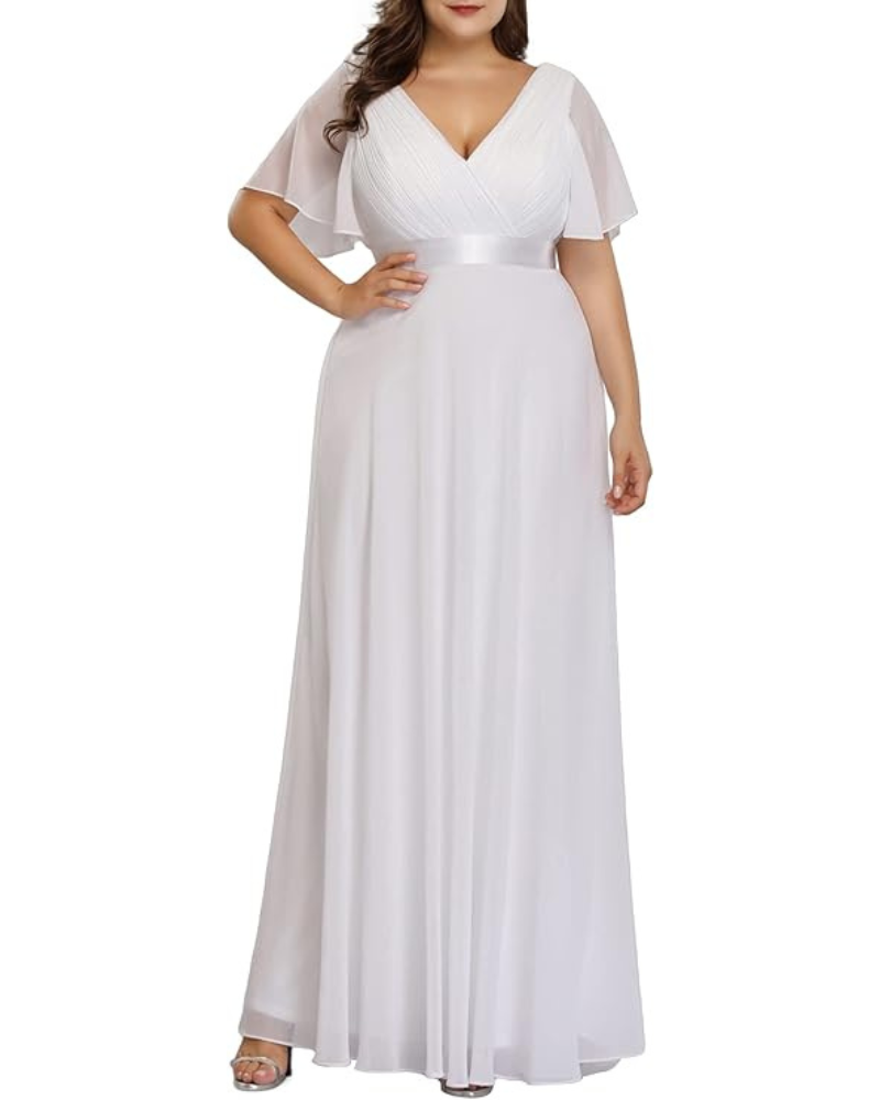 Skye Long Women's Dress – Chiffon, V-Neck & Elegant Empire Waist Evening