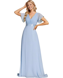 Skye Long Women's Dress – Chiffon, V-Neck & Elegant Empire Waist Evening