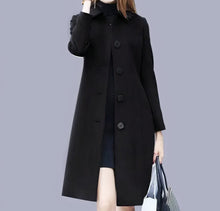 Analia Women's Elegant Coat – Long Classic with Chic Collar, Buttons & Comfortable Fit