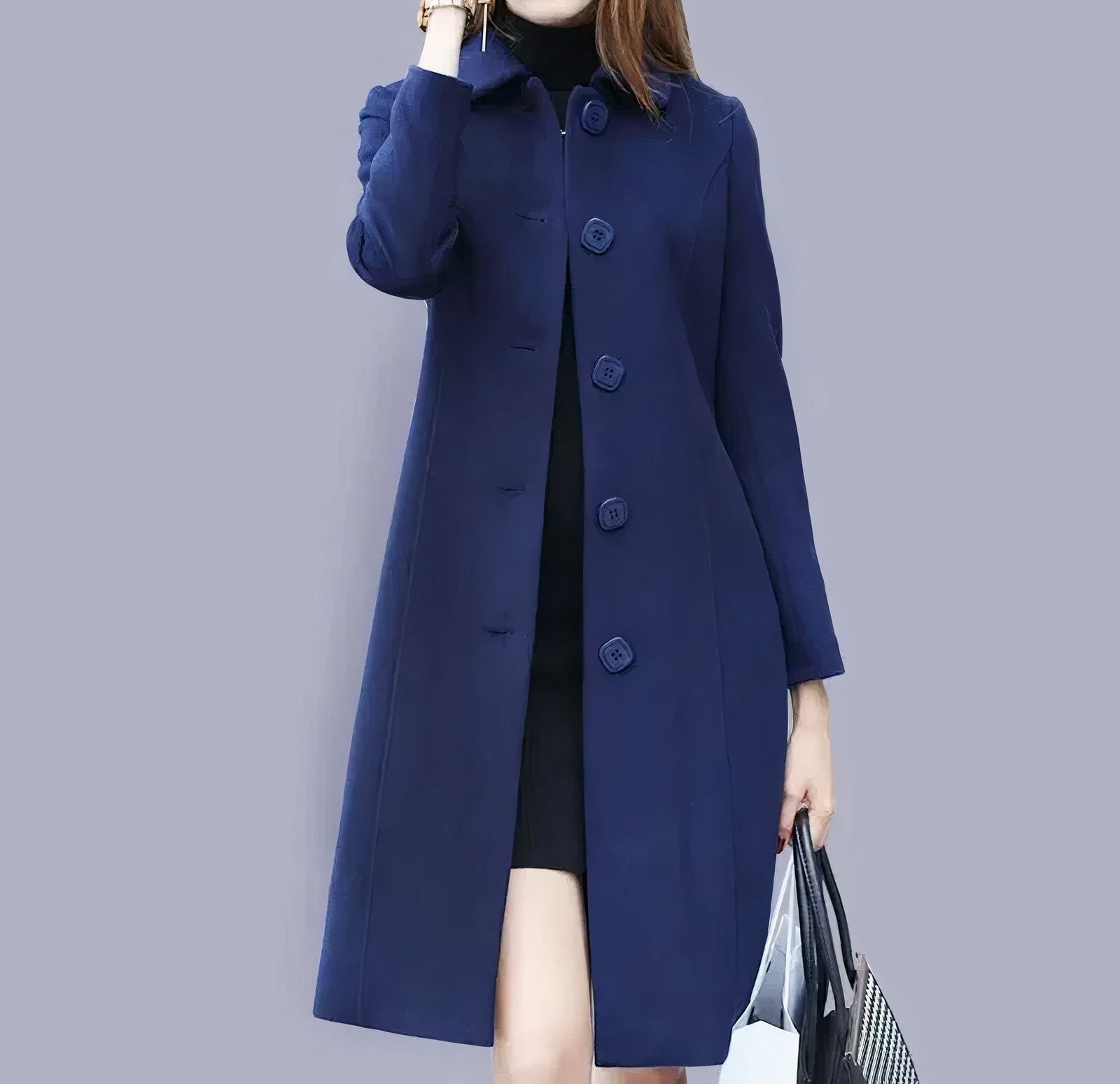 Analia Women's Elegant Coat – Long Classic with Chic Collar, Buttons & Comfortable Fit